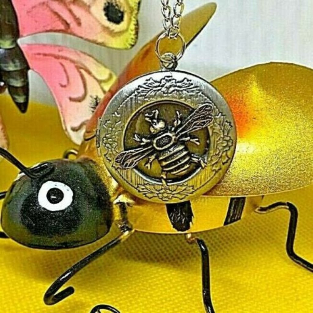 Bumble Bee Ant Silver Gold Round Locket Necklace